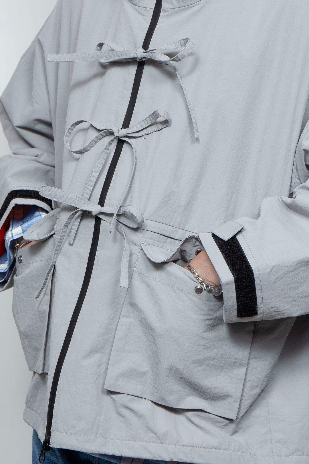 FRONT RIBBON JACKET LIGHT GRAY