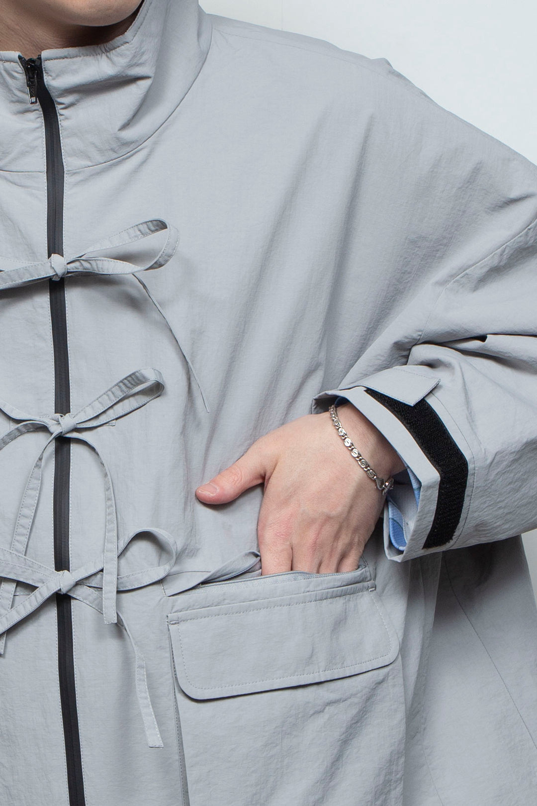 FRONT RIBBON JACKET LIGHT GRAY