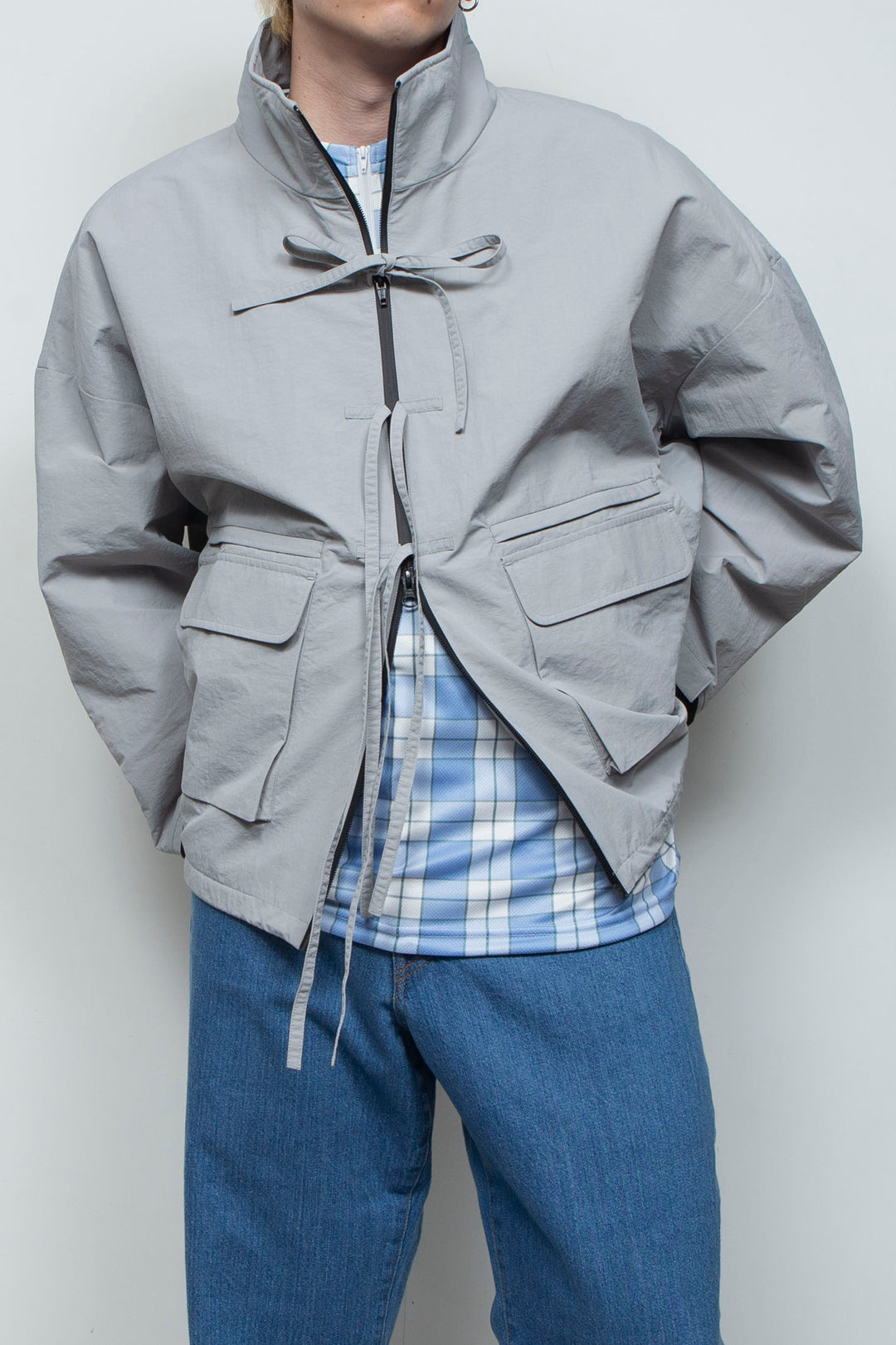 FRONT RIBBON JACKET LIGHT GRAY