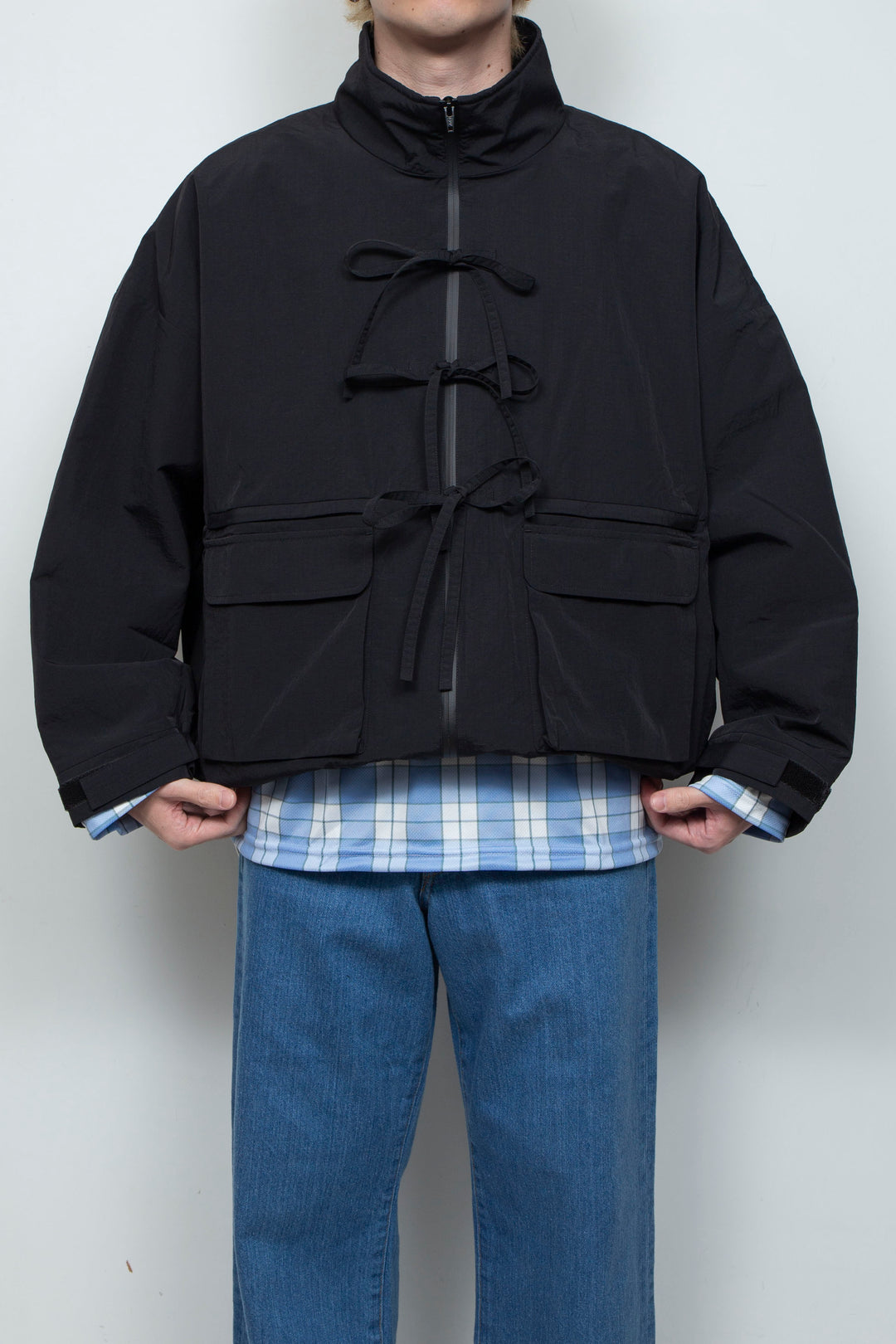 FRONT RIBBON JACKET LIGHT BLACK