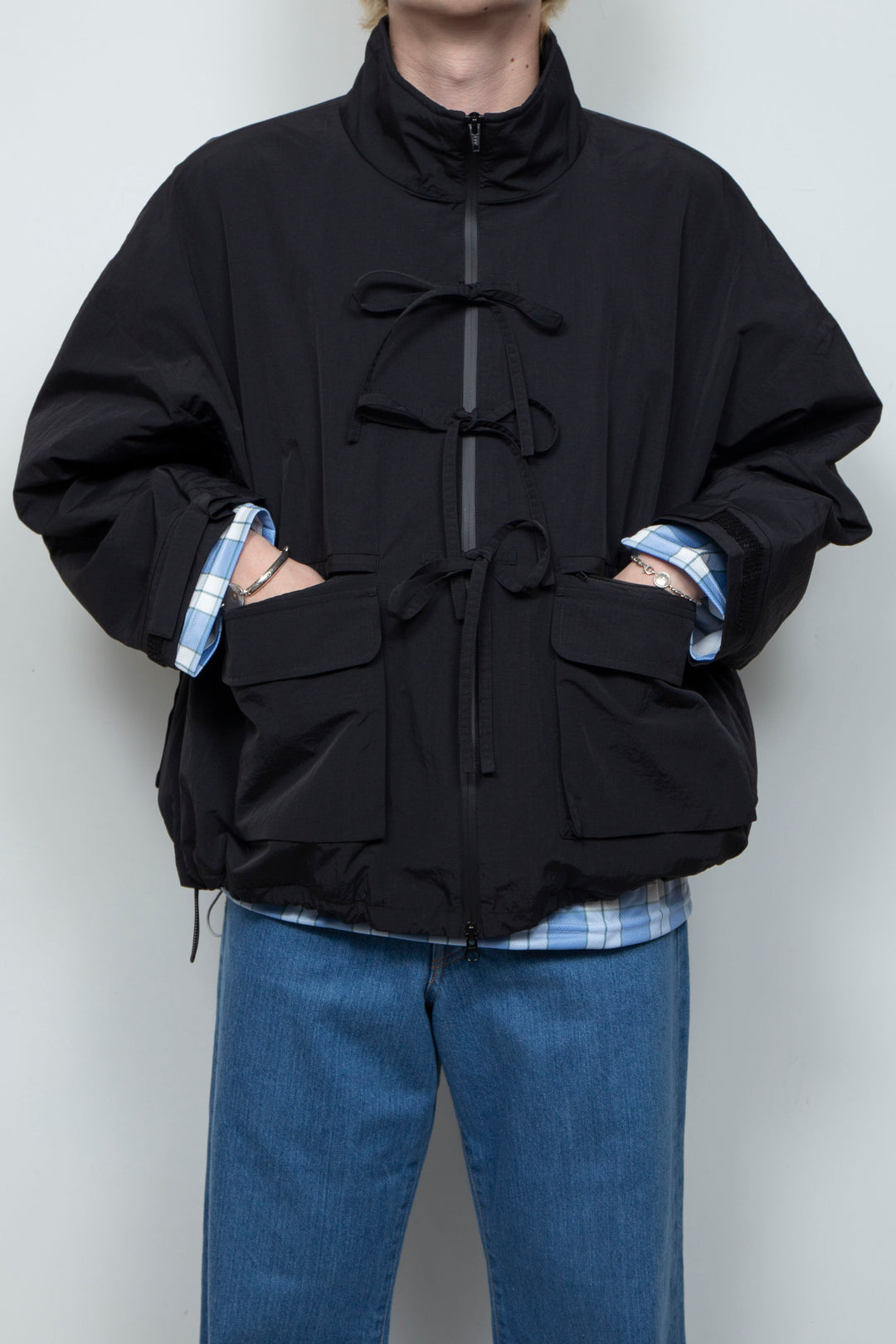 FRONT RIBBON JACKET LIGHT BLACK