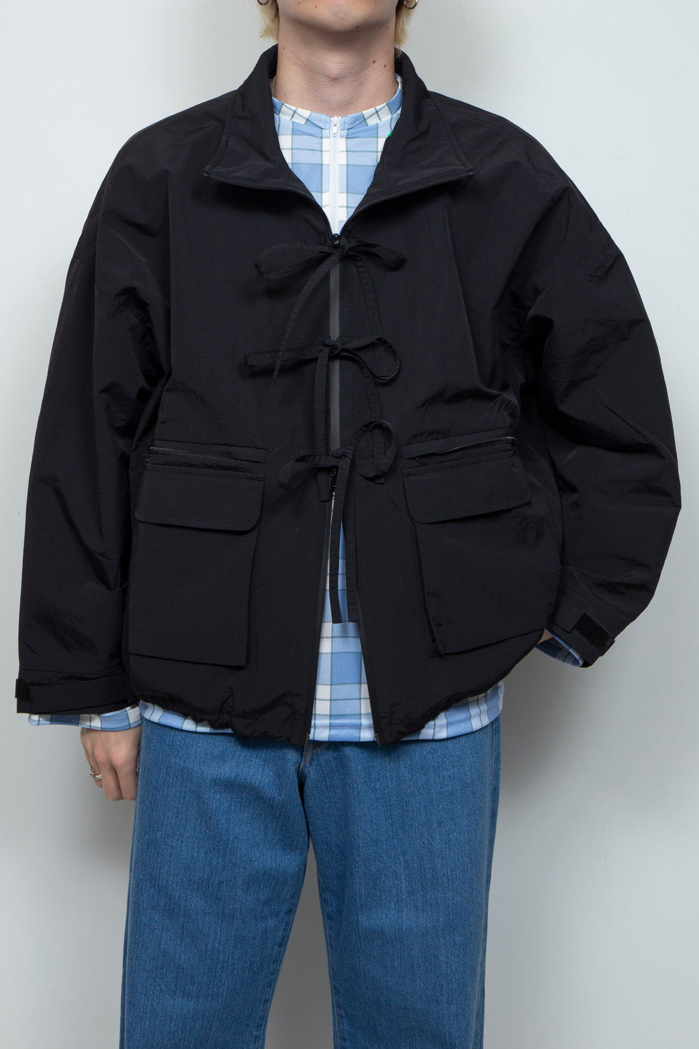 FRONT RIBBON JACKET LIGHT BLACK