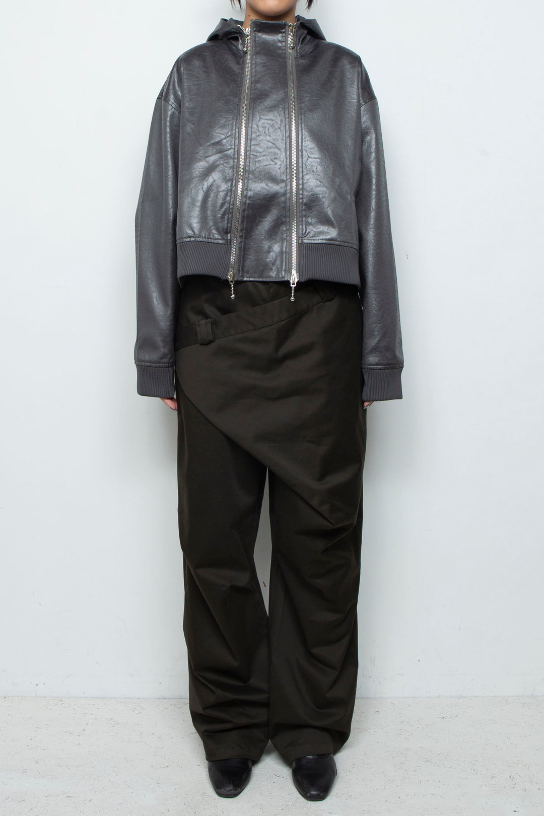 Double Lamian Noodles Hooded Leather Jacket