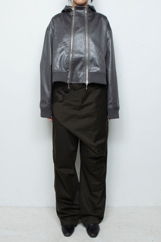 Double Lamian Noodles Hooded Leather Jacket