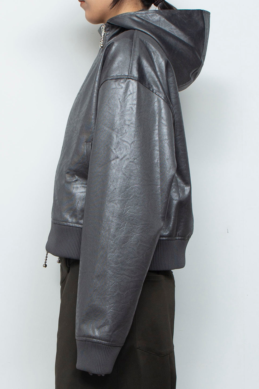 Double Lamian Noodles Hooded Leather Jacket