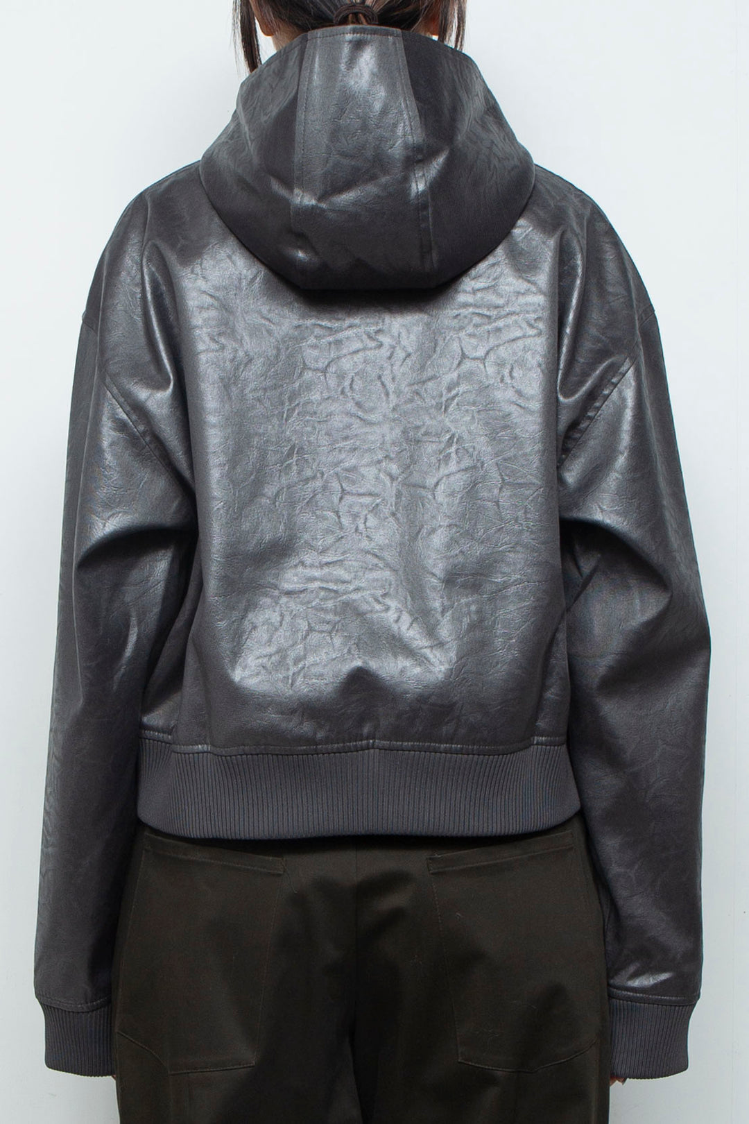 Double Lamian Noodles Hooded Leather Jacket