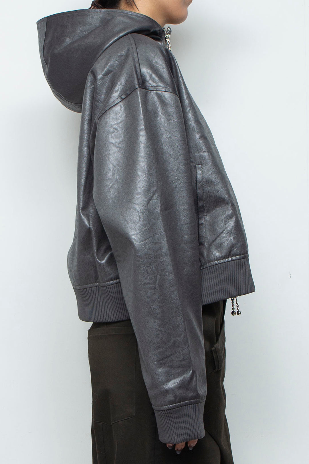 Double Lamian Noodles Hooded Leather Jacket