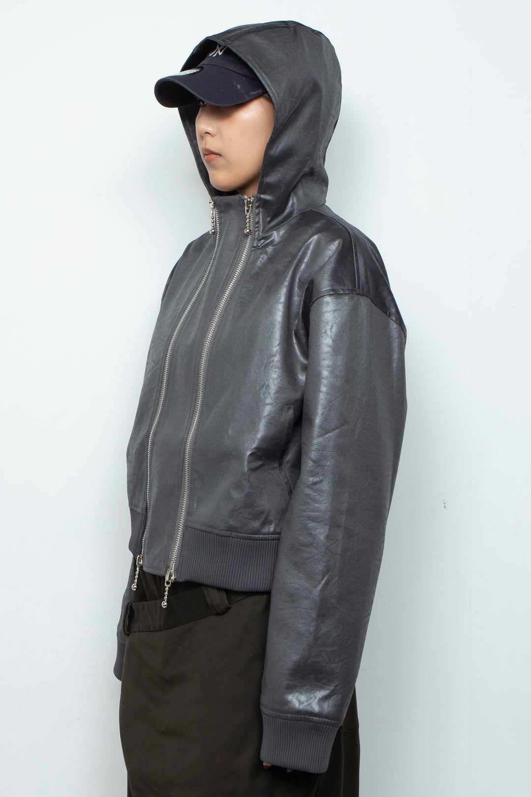 Double Lamian Noodles Hooded Leather Jacket