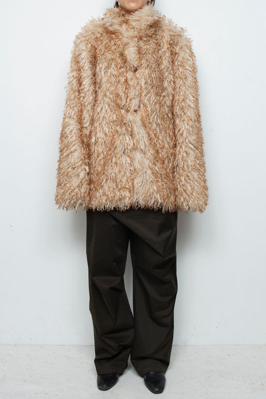 Gradient long fur faux fur coat