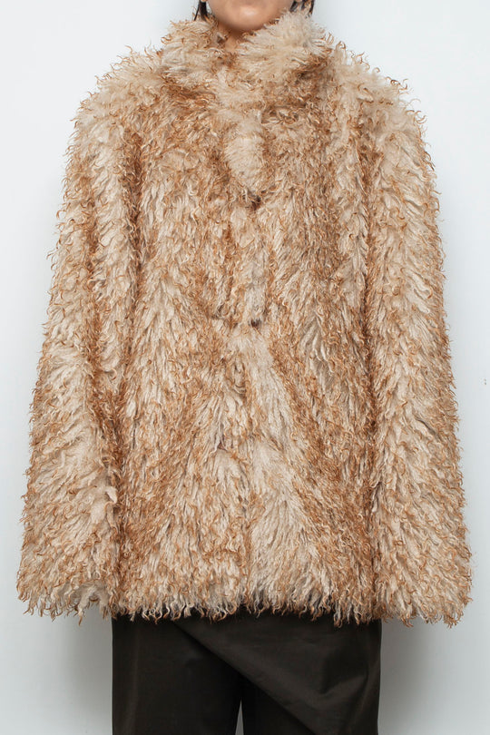 Gradient long fur faux fur coat