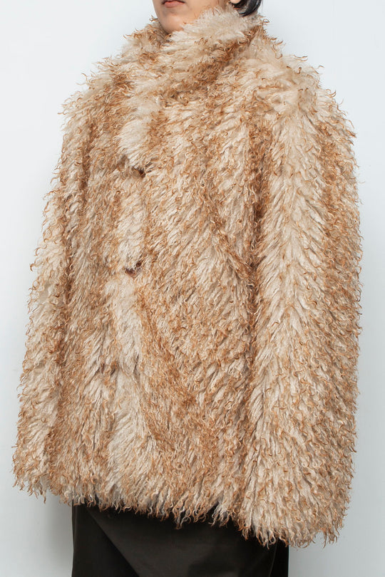Gradient long fur faux fur coat