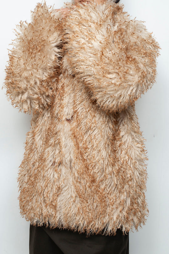 Gradient long fur faux fur coat
