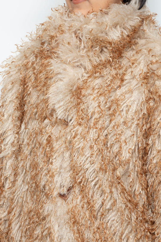 Gradient long fur faux fur coat