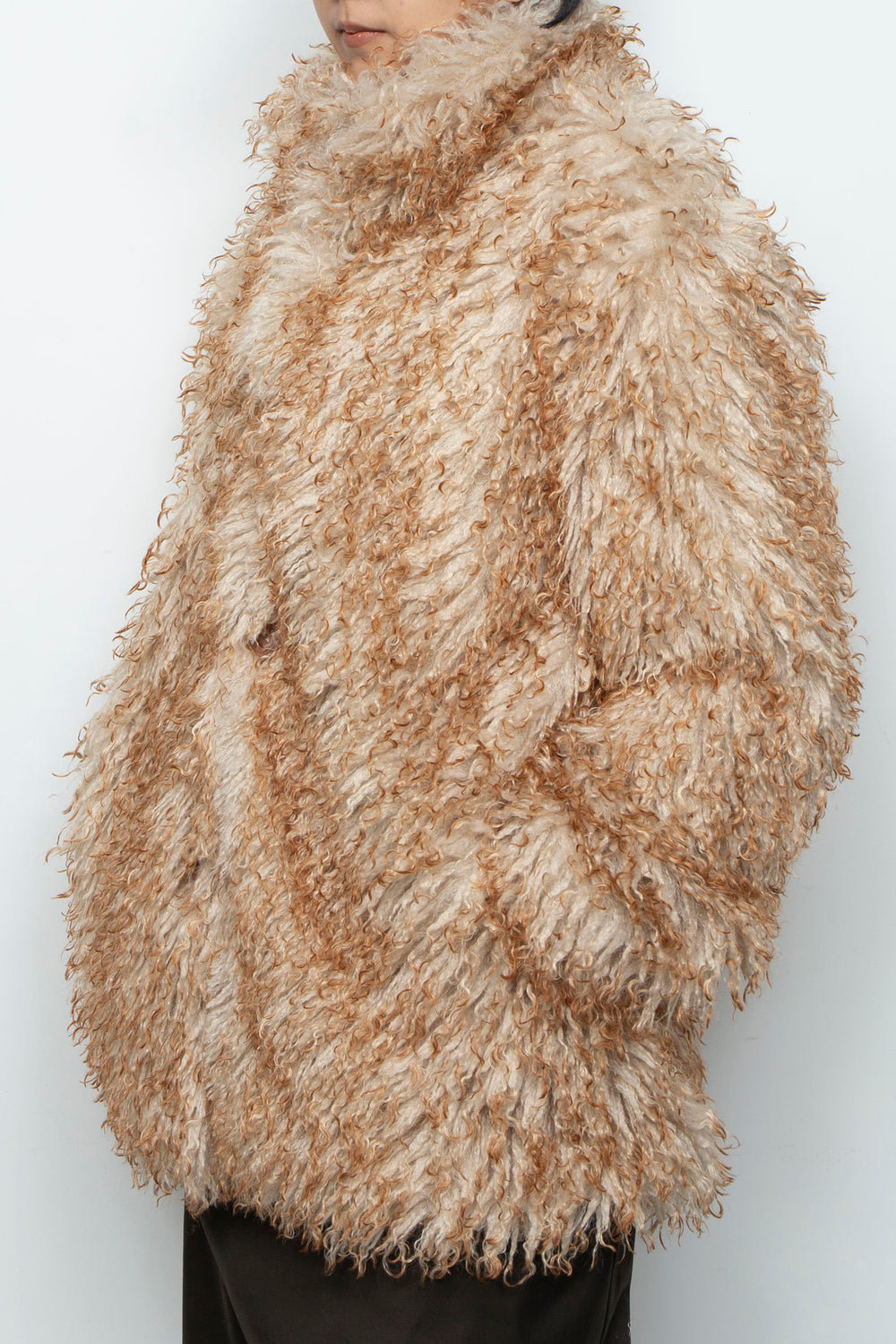 Gradient long fur faux fur coat