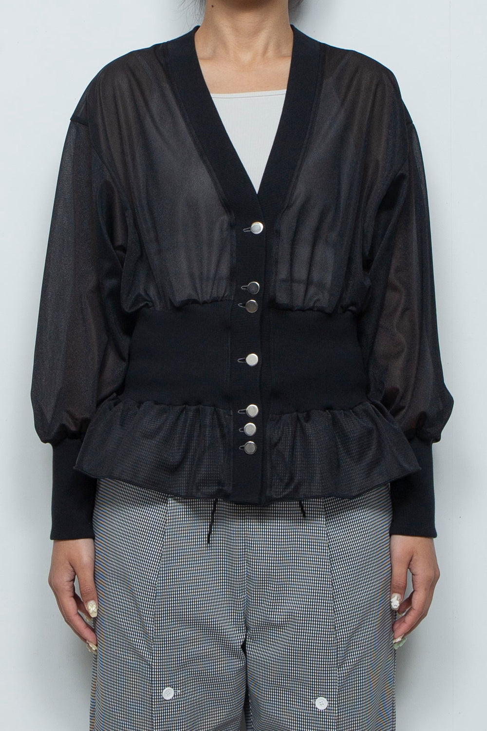 Sheer Peplum Cardigan Black