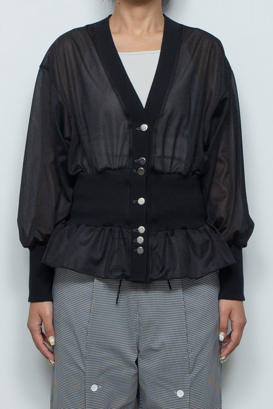 Sheer Peplum Cardigan Black