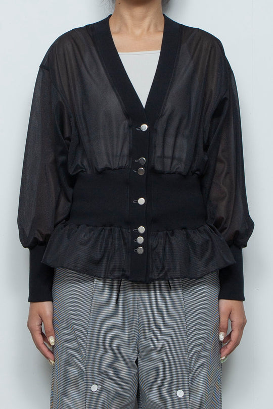 Sheer Peplum Cardigan Black