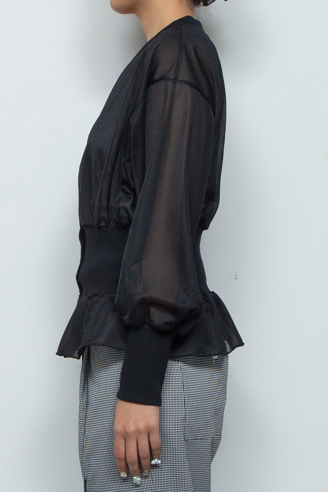 Sheer Peplum Cardigan Black