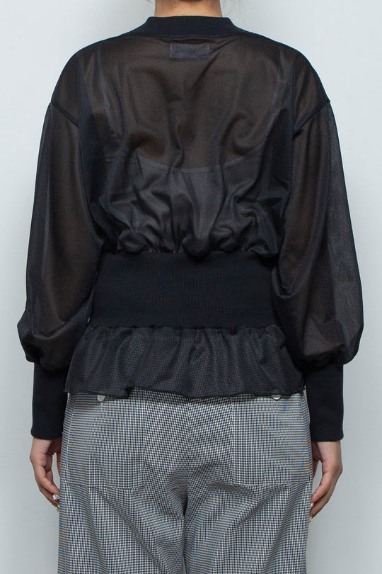 Sheer Peplum Cardigan Black