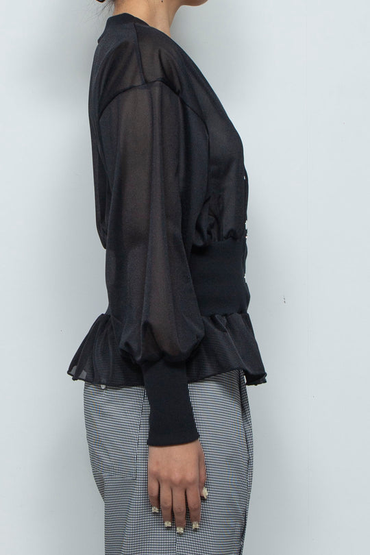 Sheer Peplum Cardigan Black