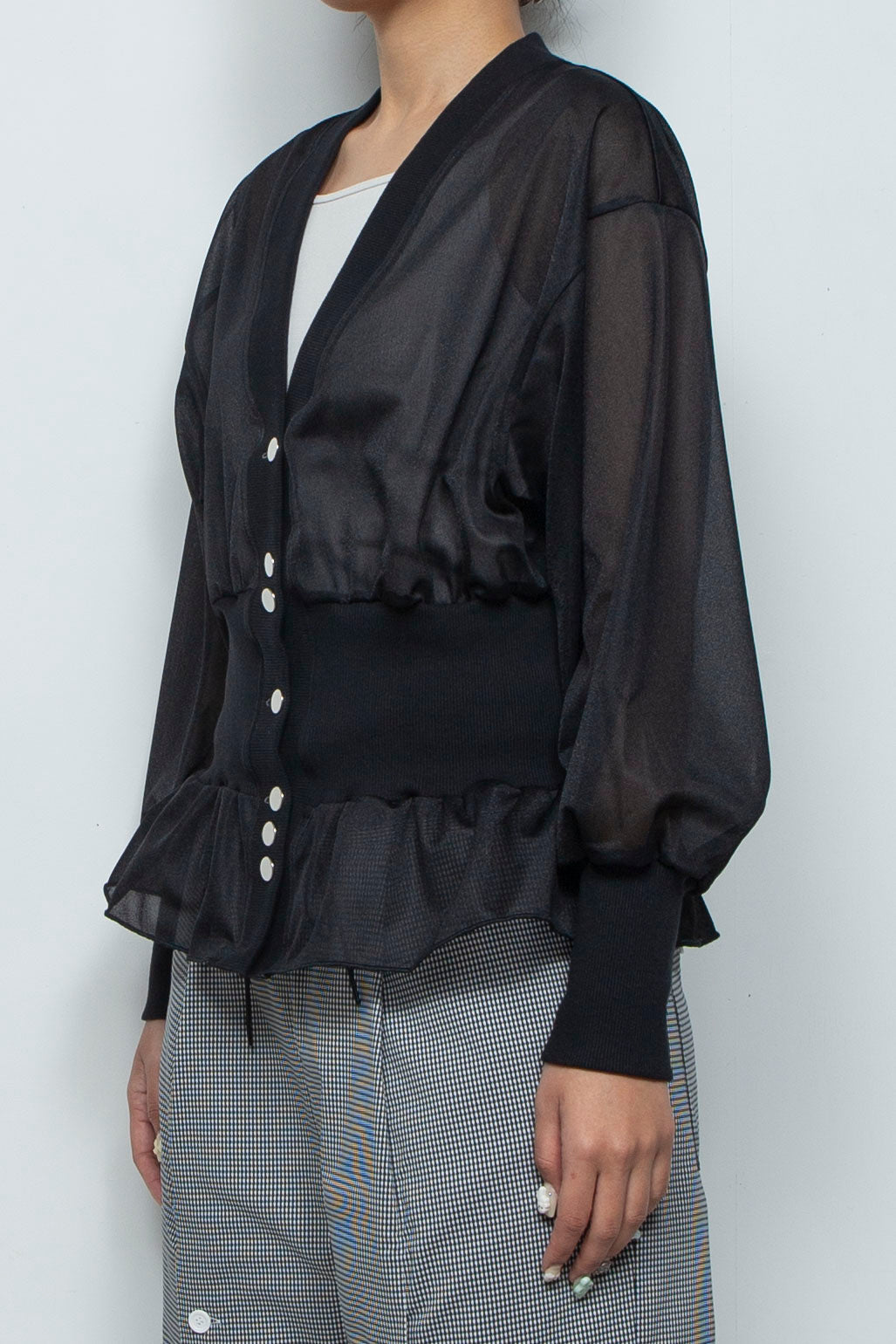 Sheer Peplum Cardigan Black