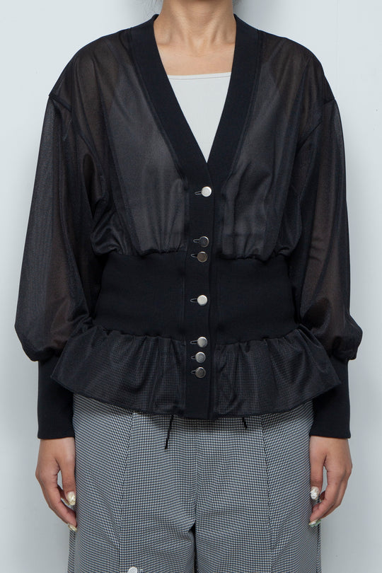Sheer Peplum Cardigan Black