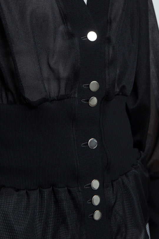 Sheer Peplum Cardigan Black