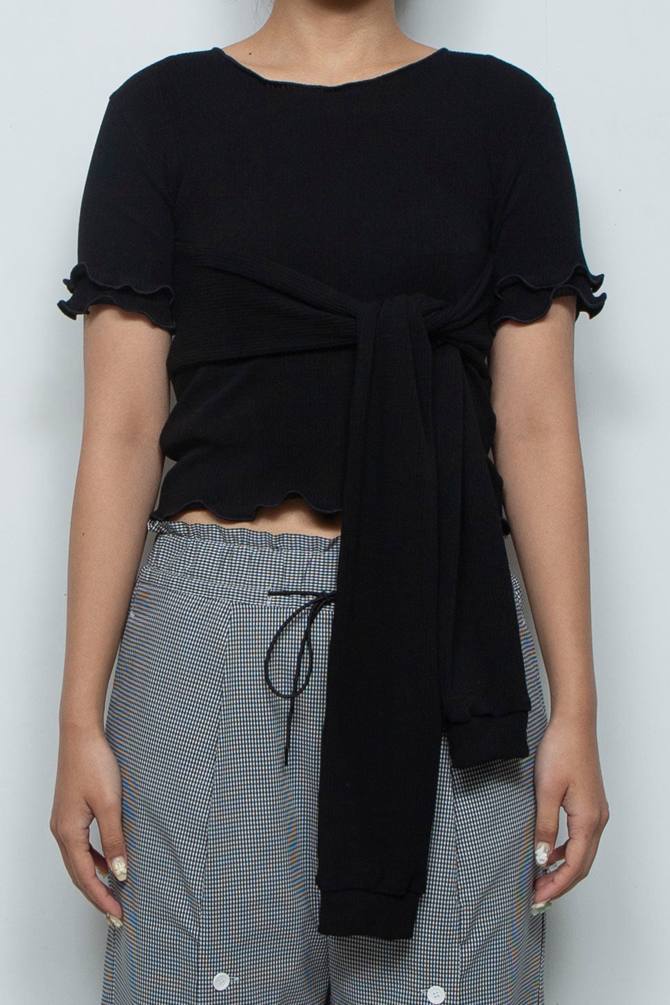 Random Rib Bra Sleeve Top Black