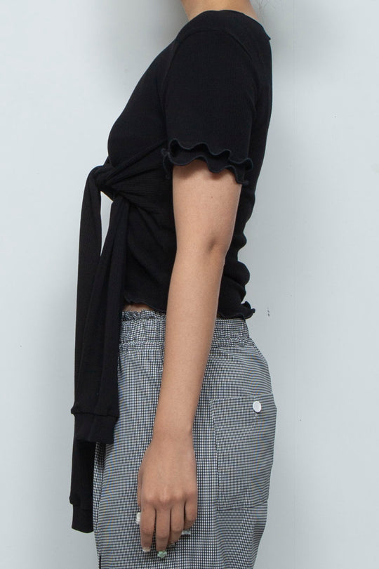 Random Rib Bra Sleeve Top Black