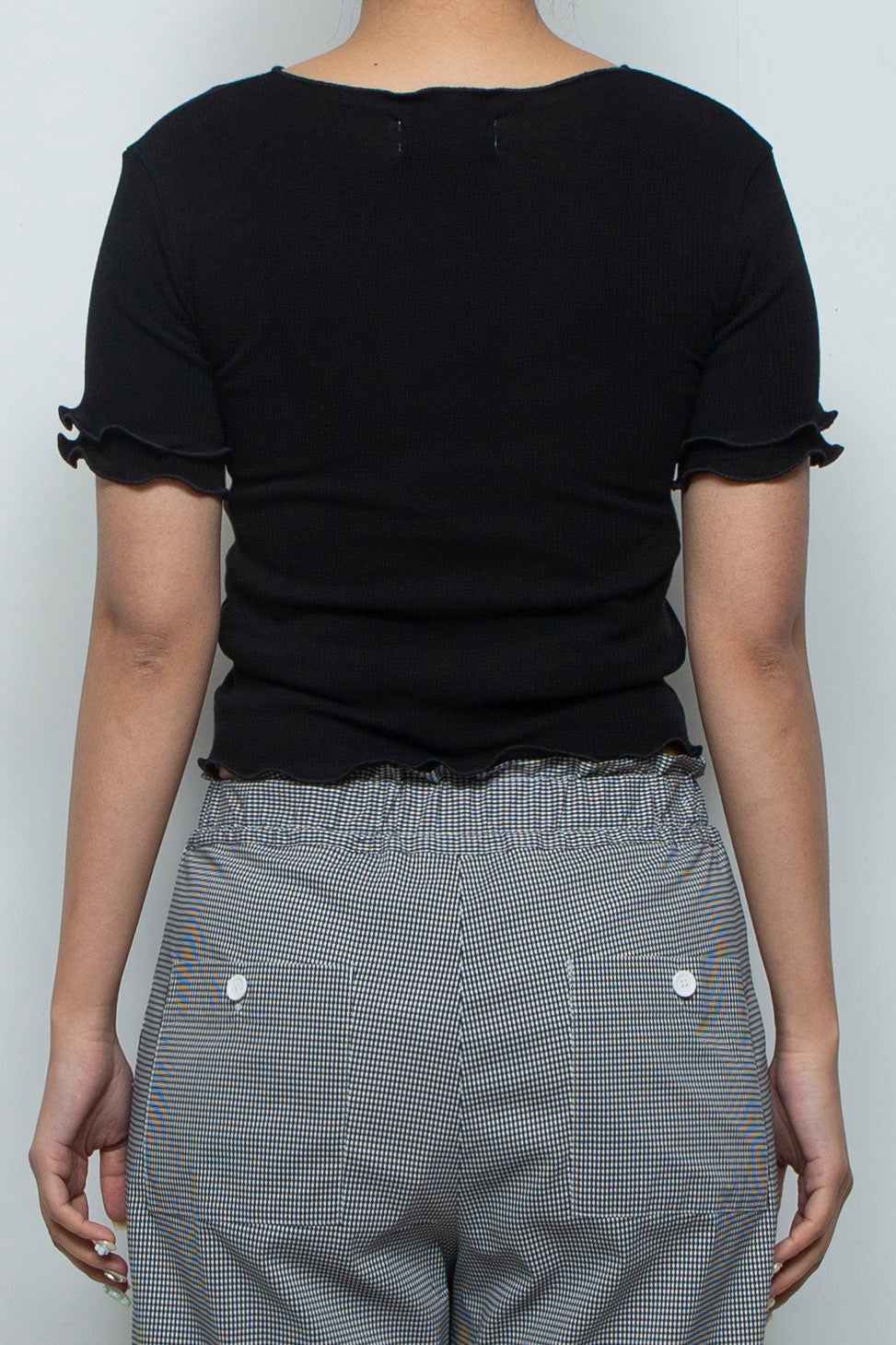 Random Rib Bra Sleeve Top Black