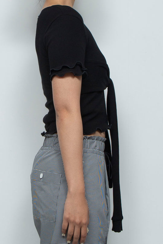 Random Rib Bra Sleeve Top Black