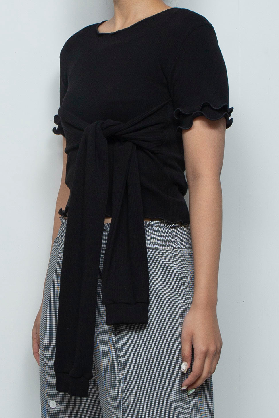 Random Rib Bra Sleeve Top Black