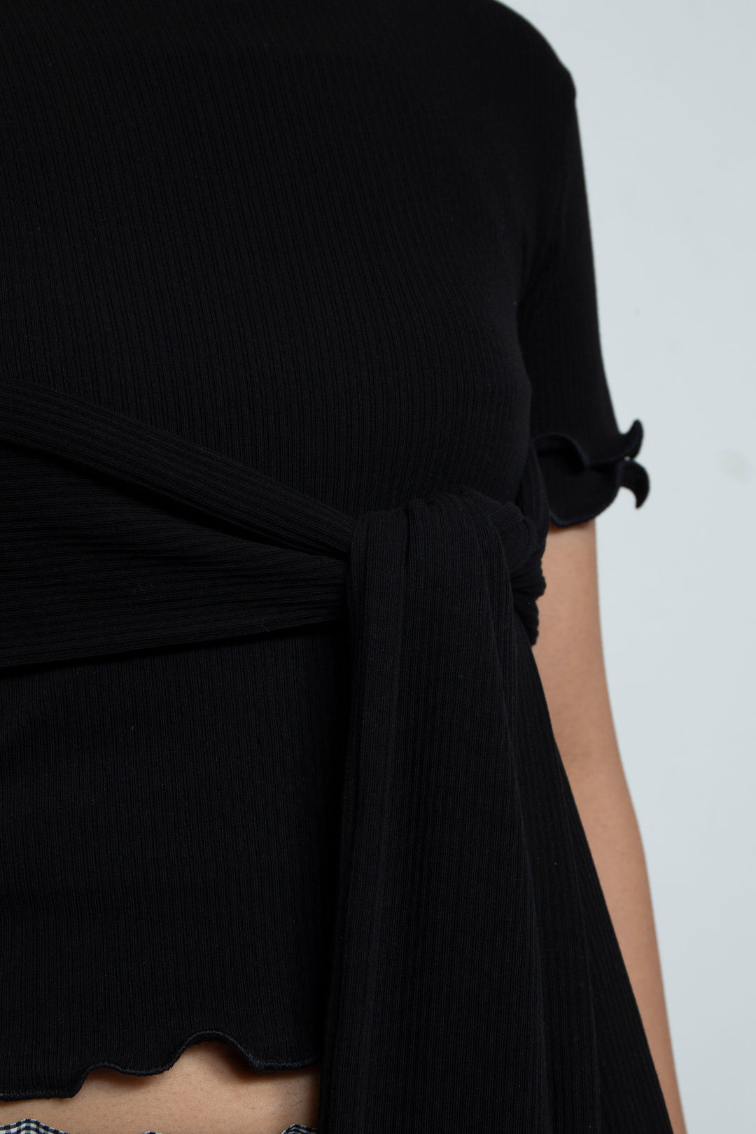 Random Rib Bra Sleeve Top Black