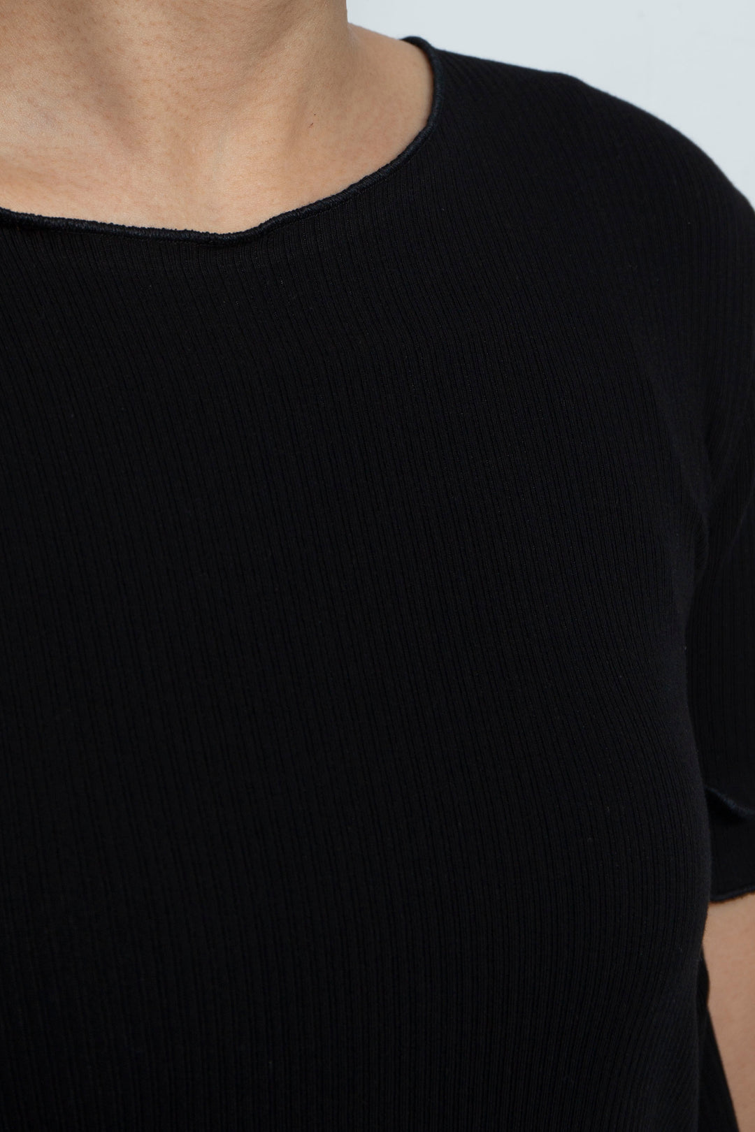 Random Rib Bra Sleeve Top Black