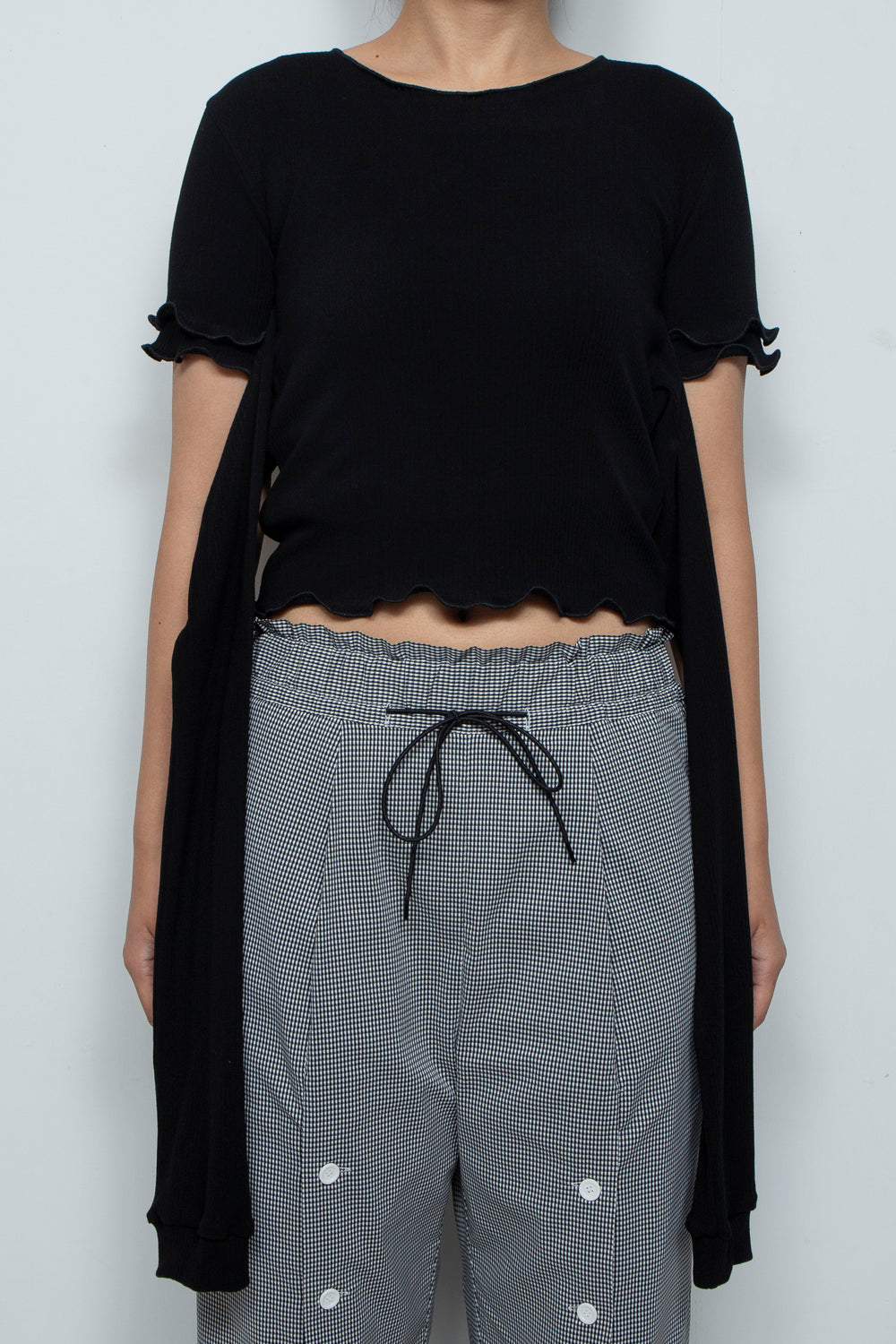 Random Rib Bra Sleeve Top Black