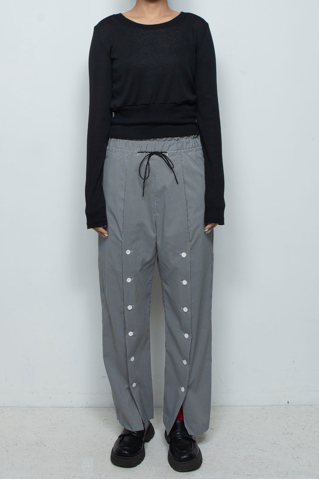 Waist Mark Sheer knit Top Black