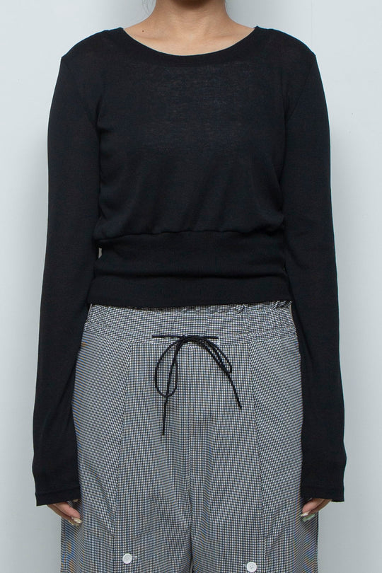 Waist Mark Sheer knit Top Black