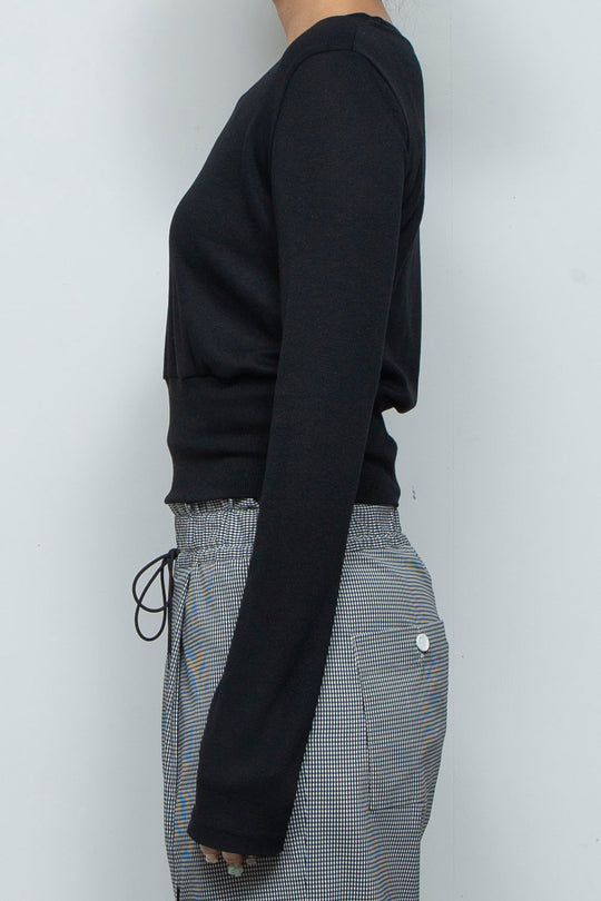Waist Mark Sheer knit Top Black