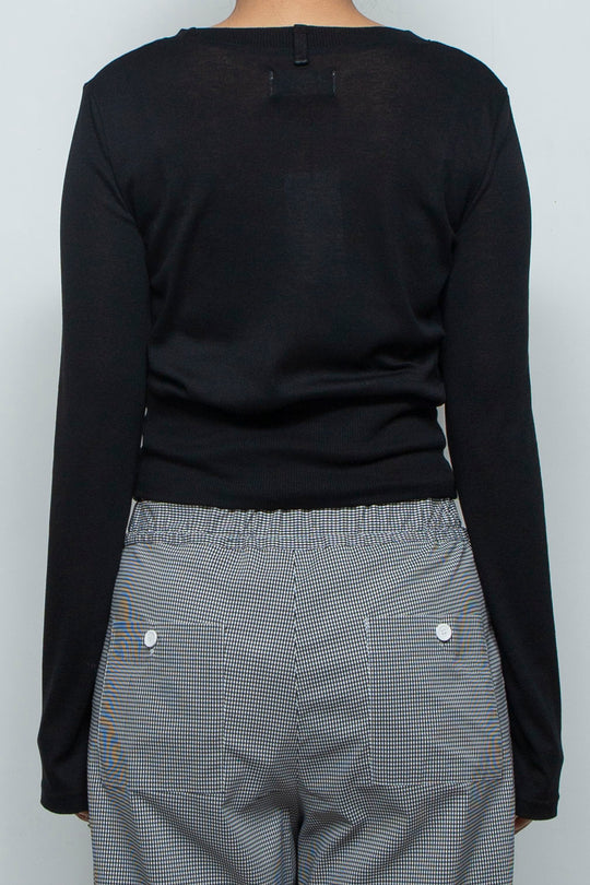 Waist Mark Sheer knit Top Black