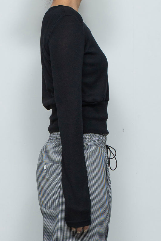 Waist Mark Sheer knit Top Black