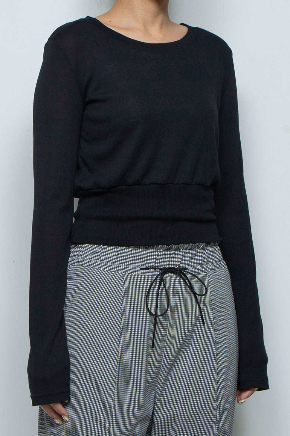 Waist Mark Sheer knit Top Black