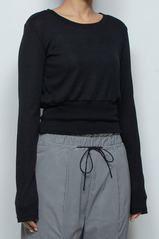 Waist Mark Sheer knit Top Black
