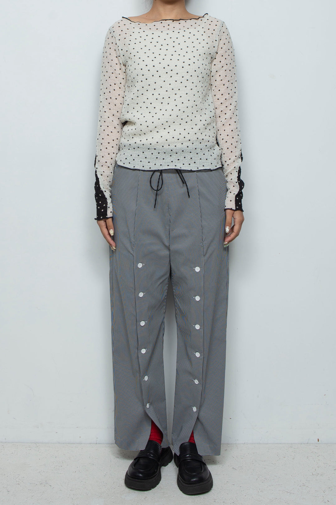 2way Bicolor Long Sleeve Boat Neck Top White/Black