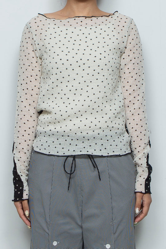 2way Bicolor Long Sleeve Boat Neck Top White/Black