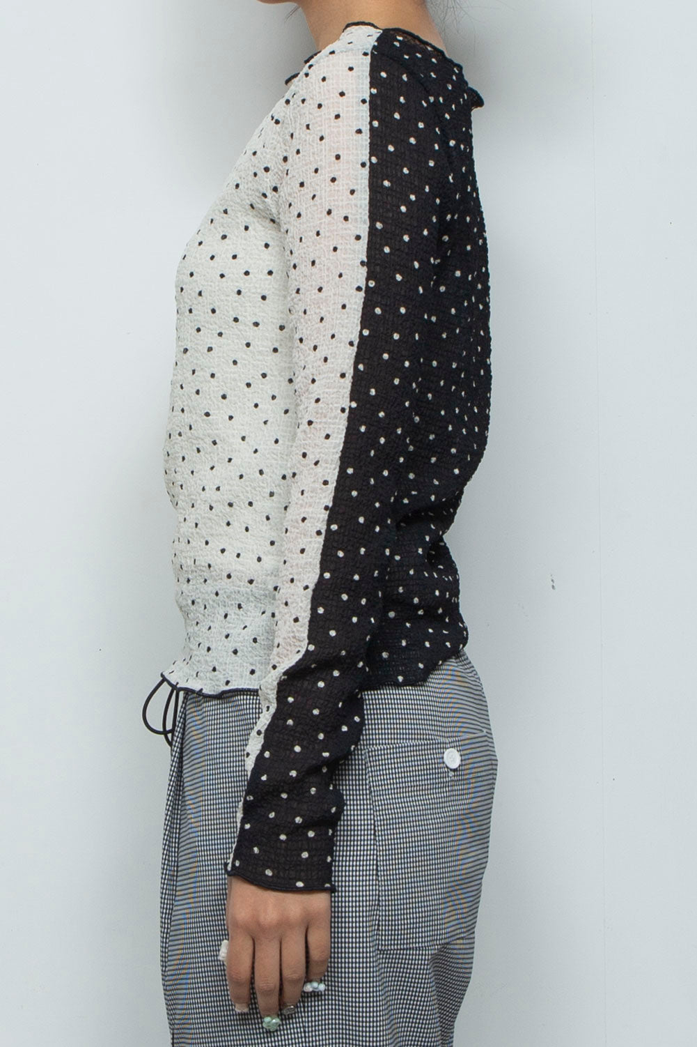 2way Bicolor Long Sleeve Boat Neck Top White/Black