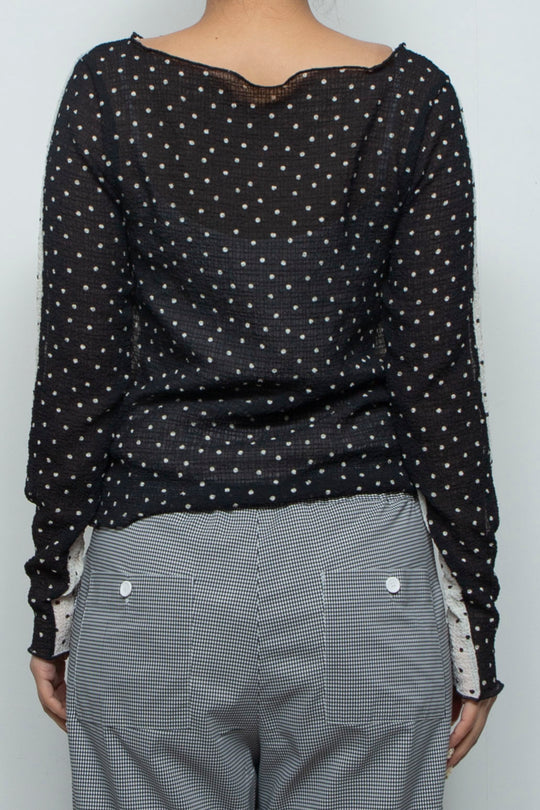 2way Bicolor Long Sleeve Boat Neck Top White/Black