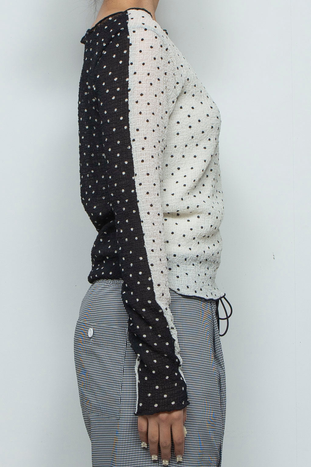 2way Bicolor Long Sleeve Boat Neck Top White/Black