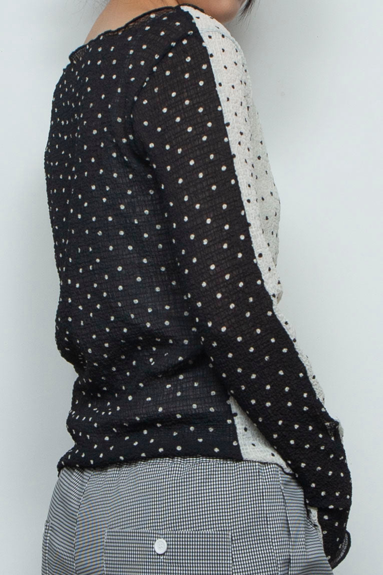 2way Bicolor Long Sleeve Boat Neck Top White/Black