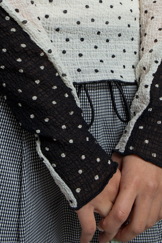 2way Bicolor Long Sleeve Boat Neck Top White/Black