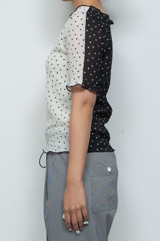 2way Bicolor Short Sleeve Boat Neck Top White/Black